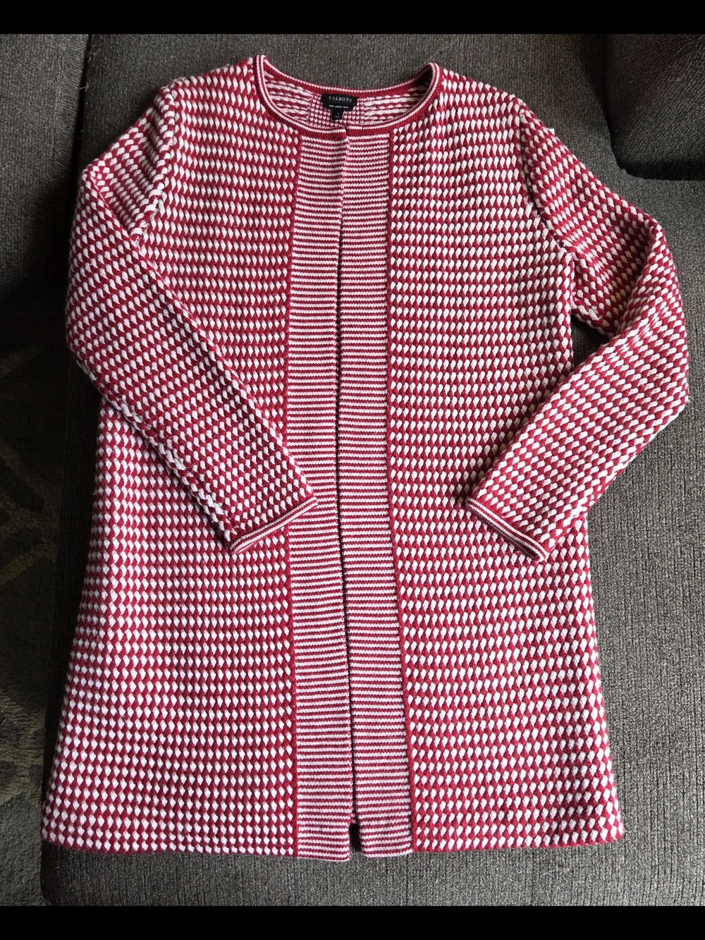 Talbots Collection Red & White Knit Wool Cardigan